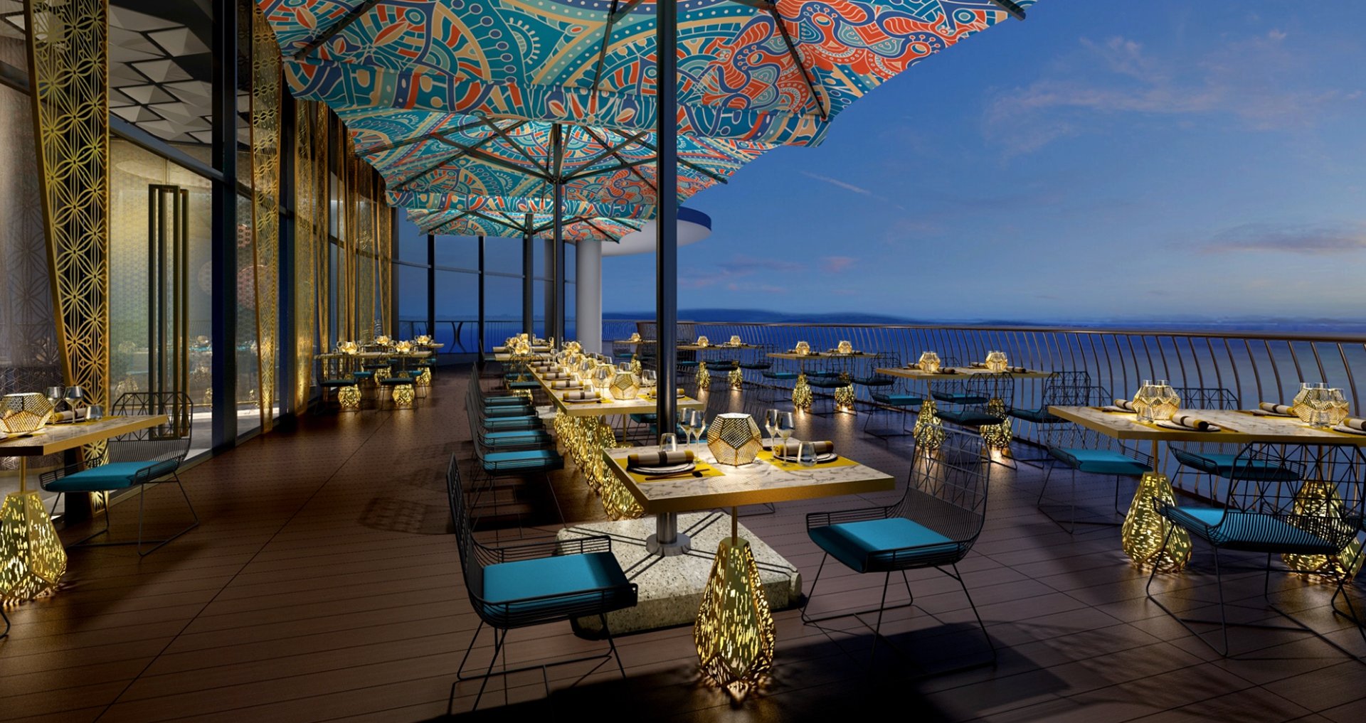 Alijiang rooftop terrace at golden hour